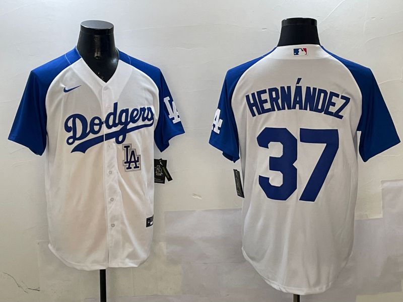 Men Los Angeles Dodgers 37 Hernandez White Blue Fashion Game 2025 Nike MLB Jersey style 11